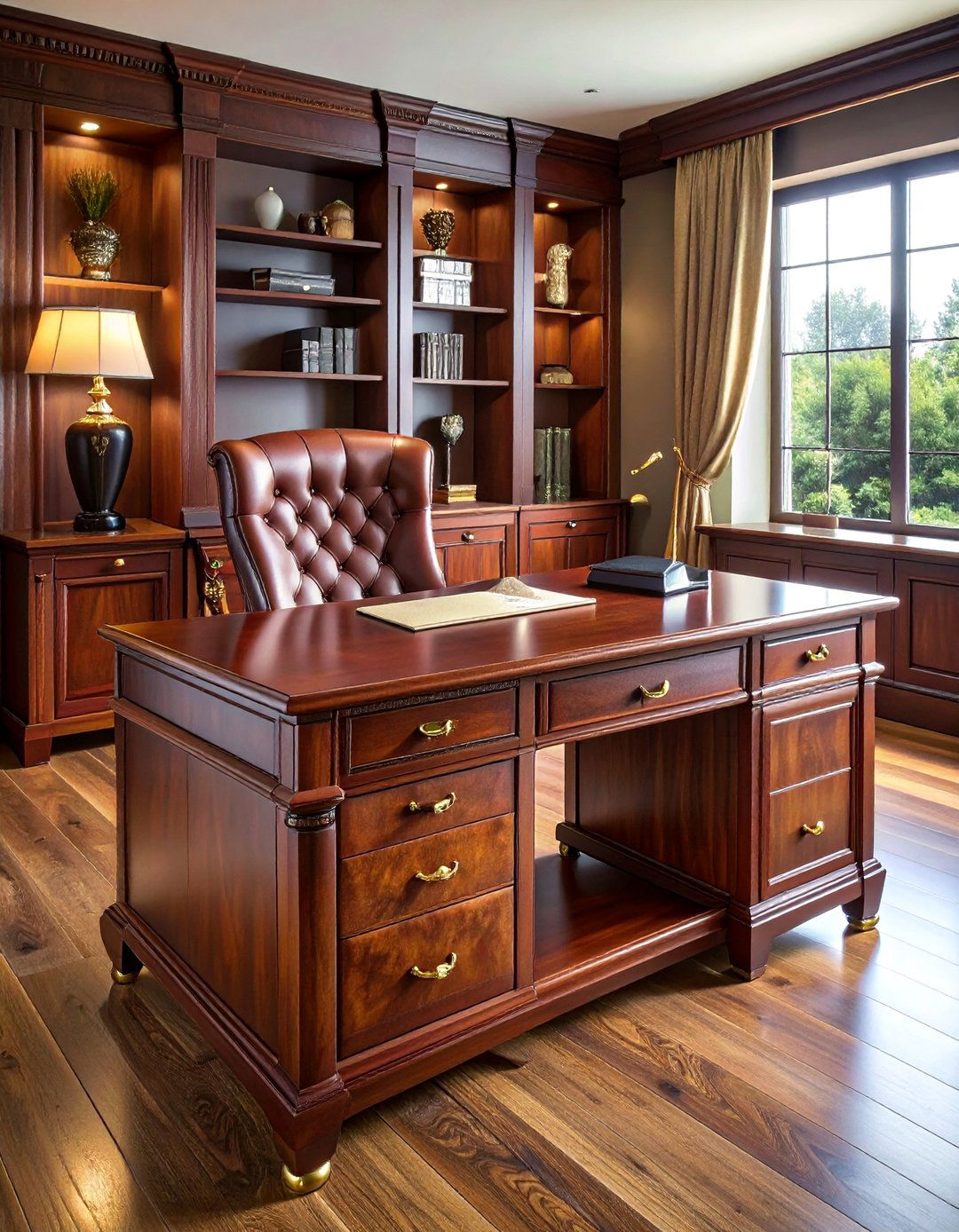A Vintage Inspired Mahogany Partner Desk - 20 Dark Academia Home Office Ideas for a Moody Vibe