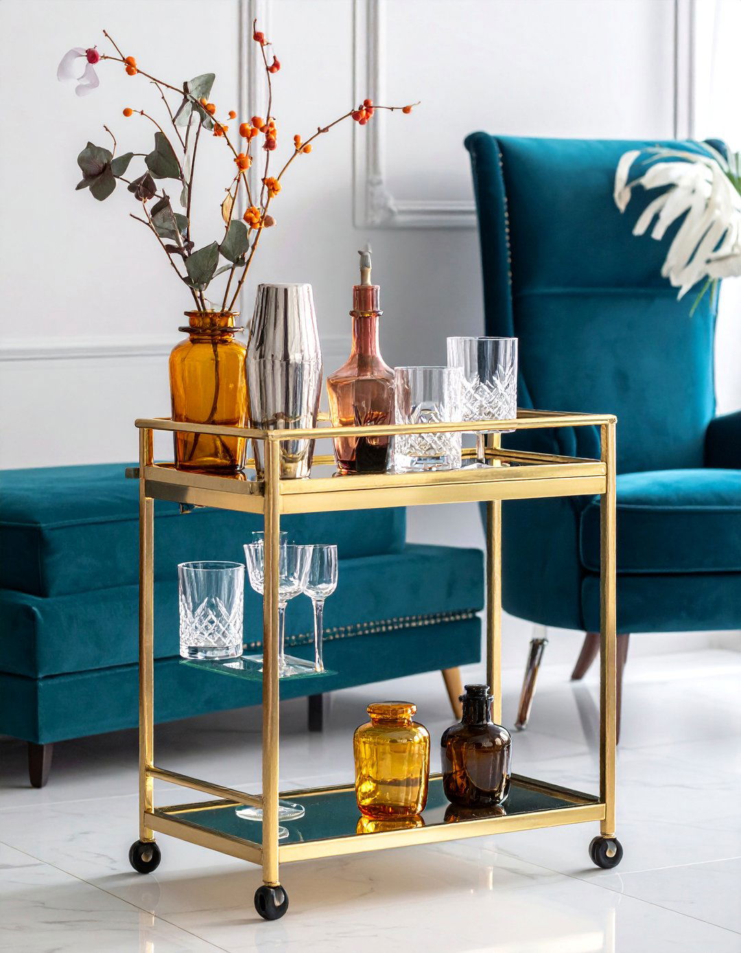 A Well Stocked Bar Cart or Cabinet - 20 Nancy Meyers Interior Design Ideas for Cozy Spaces