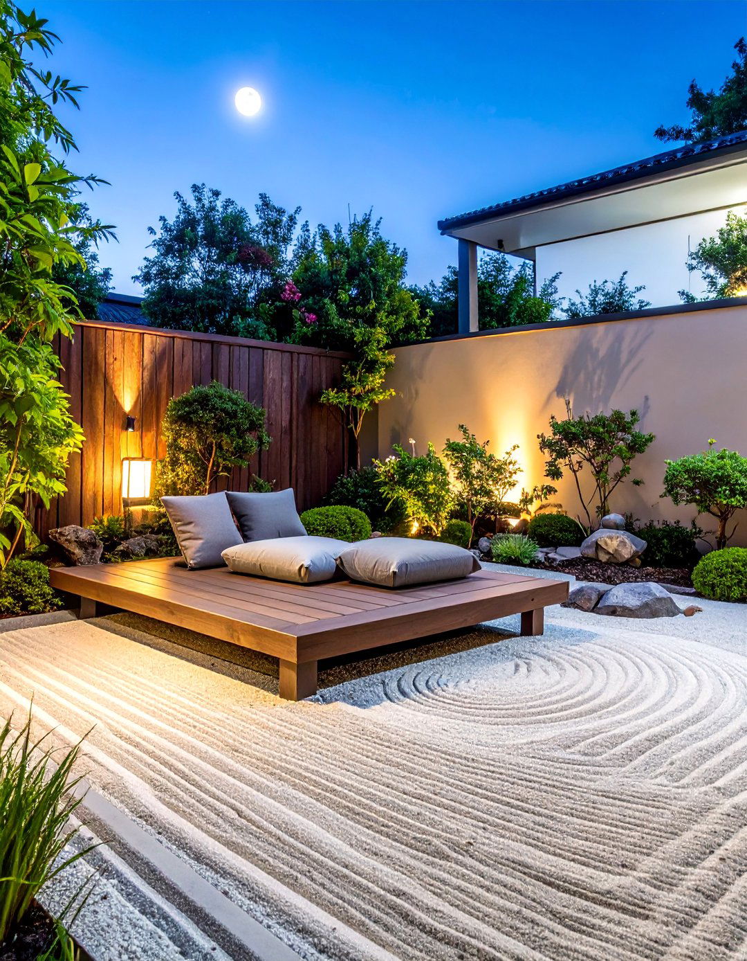 A Zen Garden with a Moon Viewing Platform - 20 Small Zen Garden Ideas for a Peaceful Outdoor Retreat