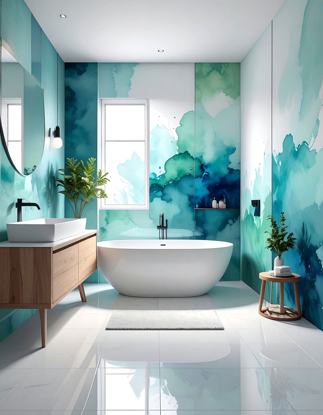 Abstract Watercolor Bathroom Wallpaper - 30 Bathroom Wallpaper Ideas for a Stylish Update
