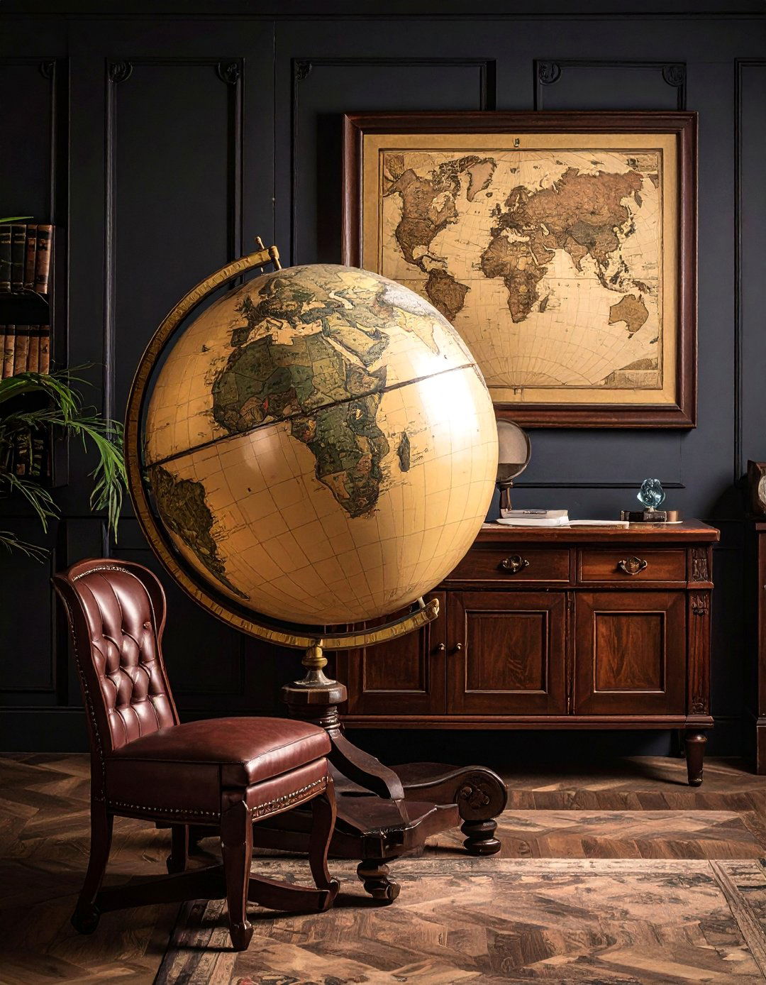 Accessorizing with Antique Globes and Maps - 20 Dark Academia Home Office Ideas for a Moody Vibe