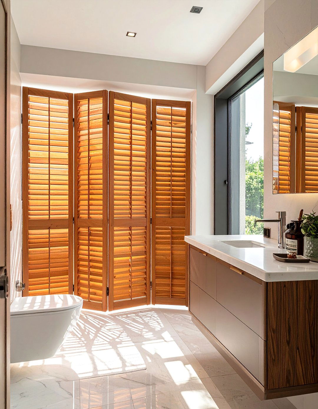 Accordion Shutters - 30 Bathroom Window Treatment Ideas for Privacy