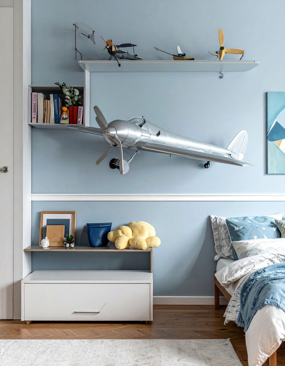 Airplane Wing Floating Shelves - 20 Airplane Bedroom Decor Ideas for Kids' Rooms