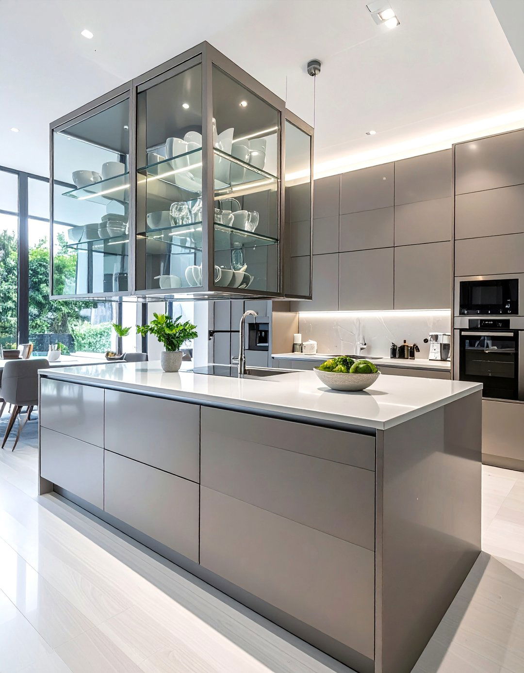 Aluminum Frame Glass Kitchen Cabinets for a Minimalist Look - 20 Modern Style Glass Kitchen Cabinets for a Sleek Look