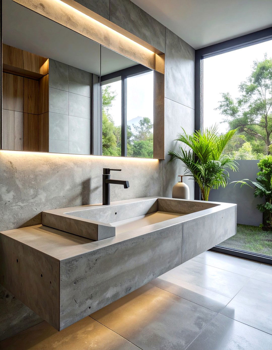 An Integrated Concrete Bathroom Sink - 30 Concrete Bathroom Ideas for a Modern Look