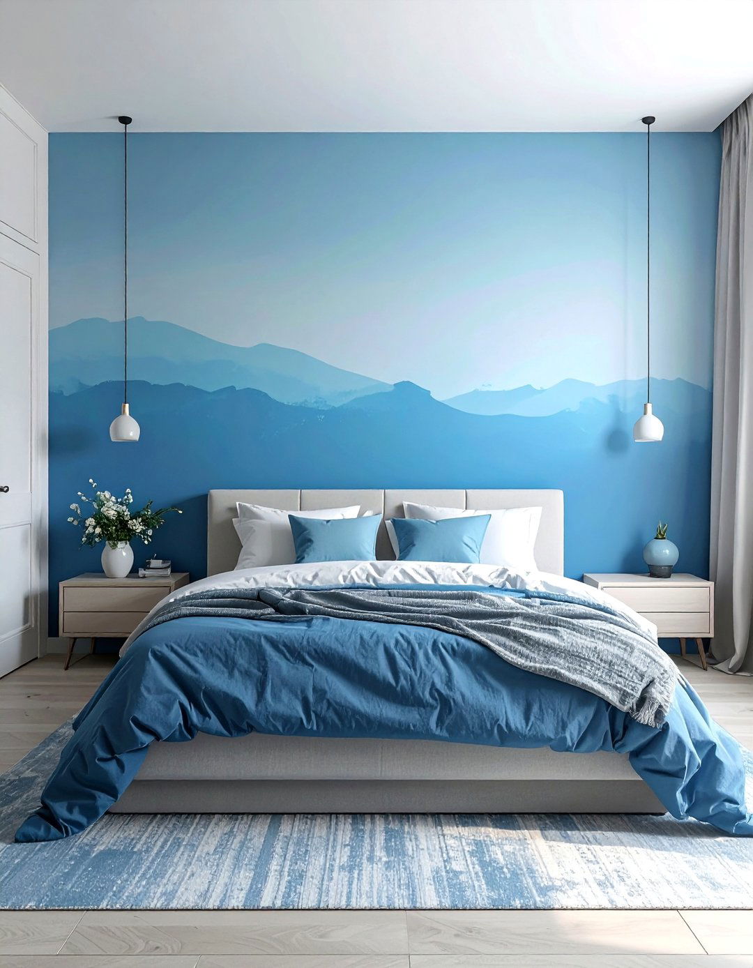 An Ombre Light Blue Wall for a Gradient Effect - 25 Light Blue Bedroom Ideas for a Calming Retreat