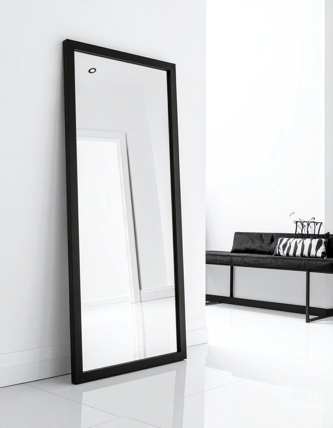 An Oversized Mirror with a Thick Black Frame - 20 Black and White Hallway Ideas for a Modern Look
