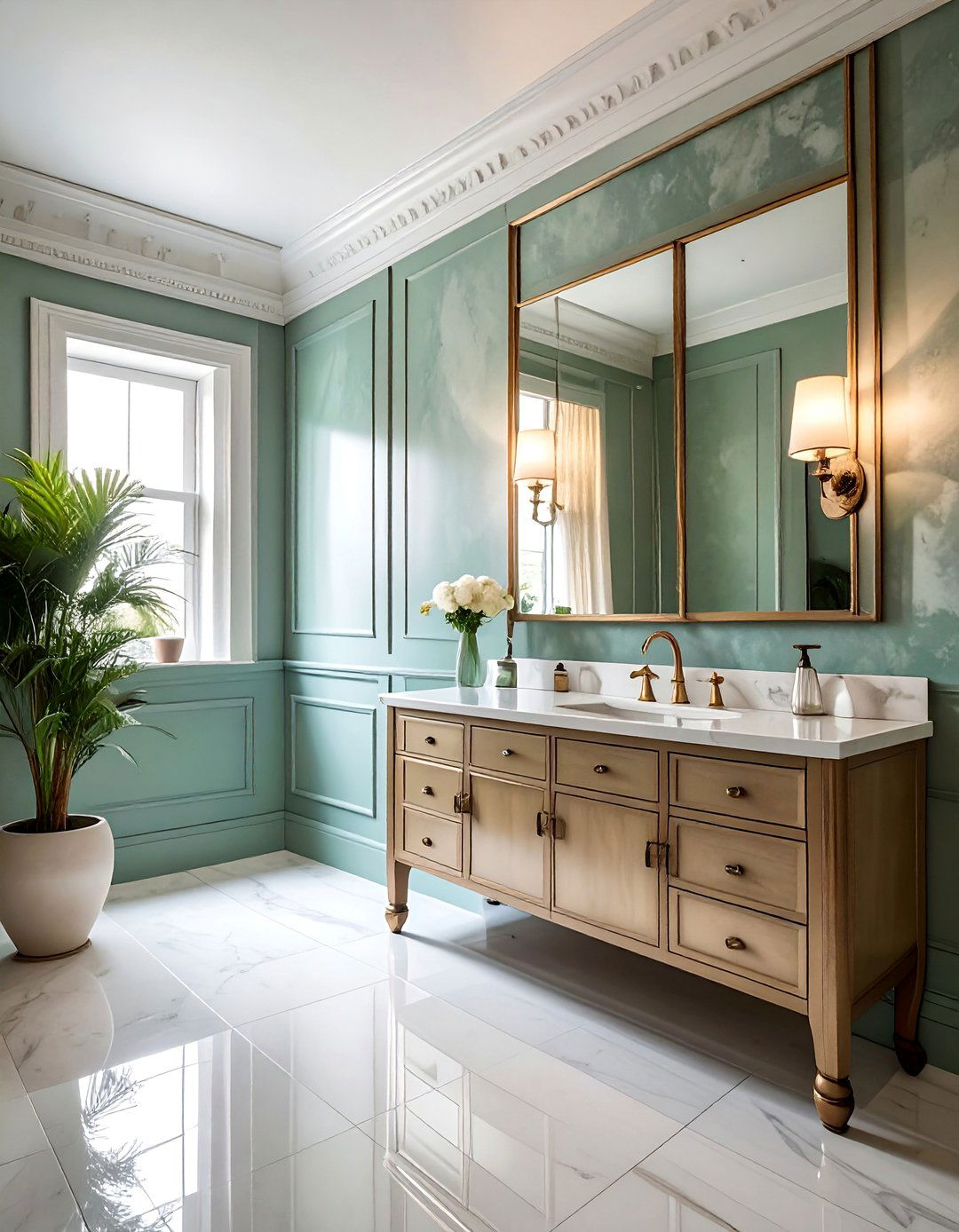 Antique Mirrored Glass Wall Panels - 20 Luxury Powder Room Ideas for a Chic Space