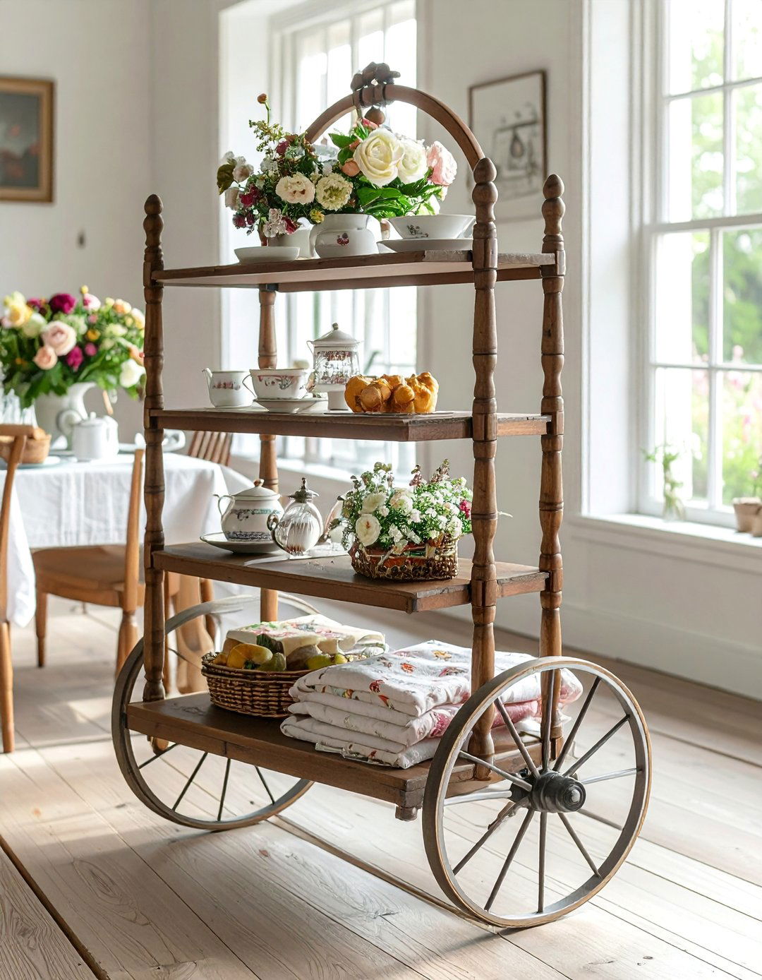 Antique Serving Cart Mobility - 30 Cottagecore Dining Room Ideas for a Cozy and Charming Space