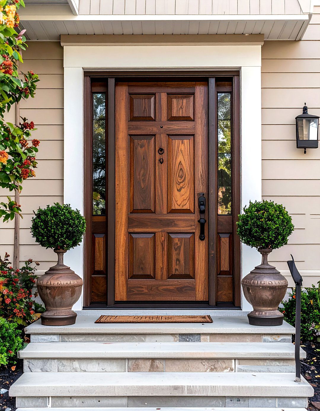 Antique Walnut Stained Front Door with a Distressed Finish - 25 Elegant Stained Front Door Ideas for Curb Appeal