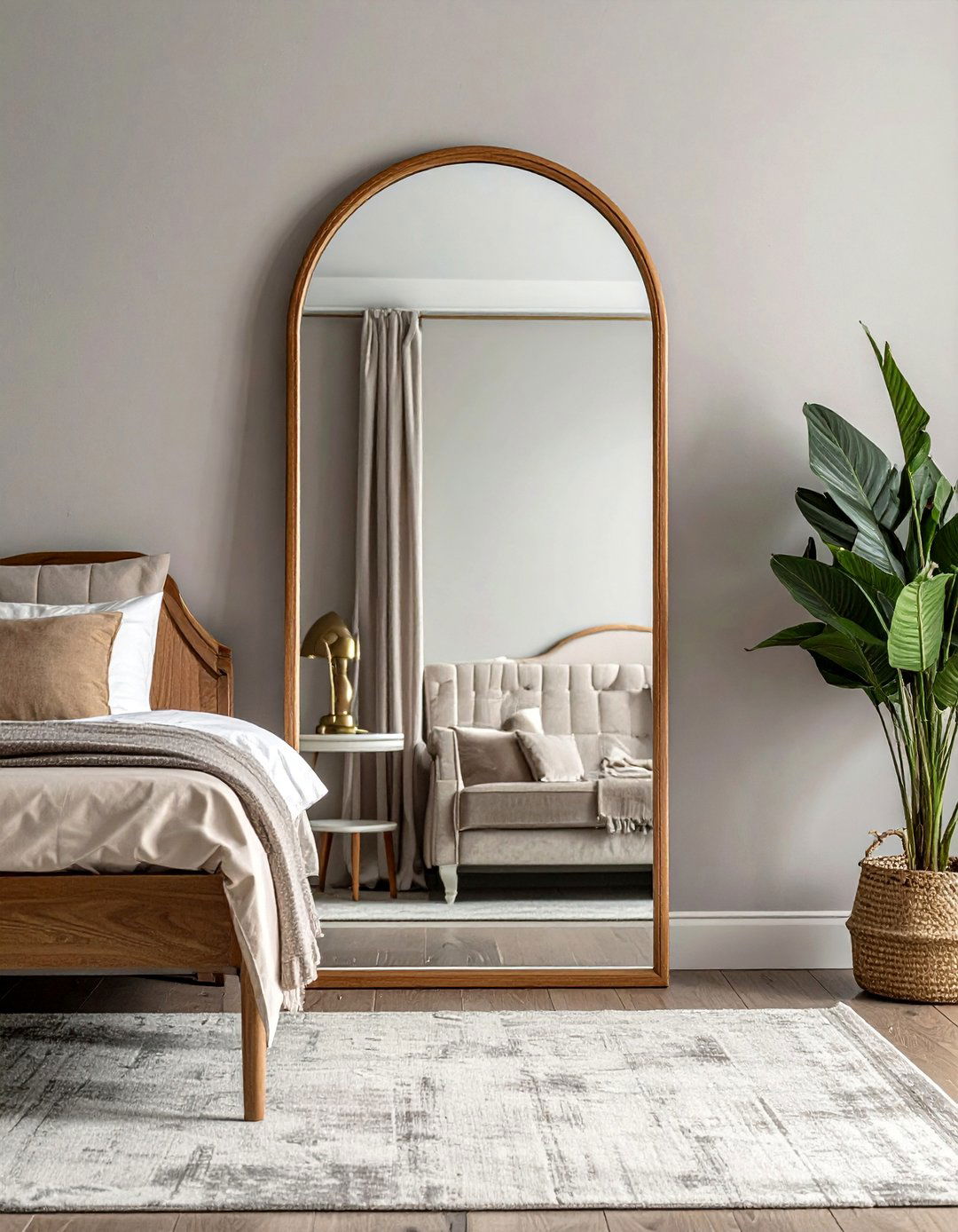 Arched Mirror Classic Elegance - 15 Mirror Behind Nightstand Design Ideas for Style