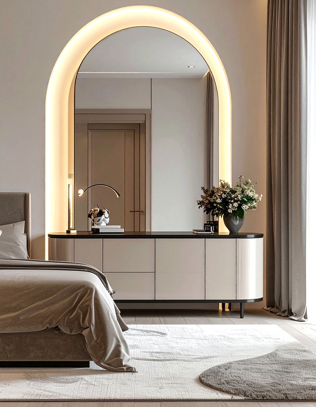 Arched Mirror Sophistication - 20 Mirror Over Dresser Ideas to Elevate Your Bedroom