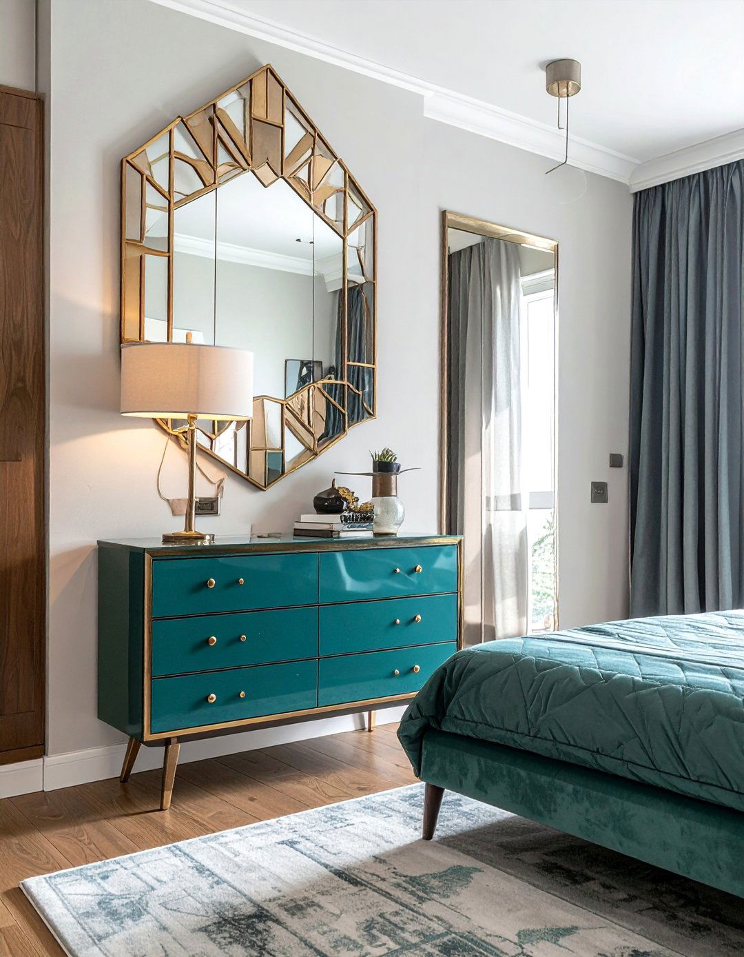 Art Deco Geometric Mirror - 20 Mirror Over Dresser Ideas to Elevate Your Bedroom