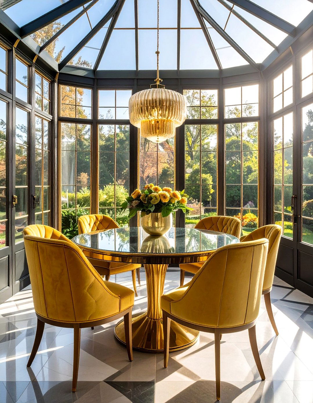 Art Deco Glam Dining Space - 25 Sunroom Dining Room Ideas for a Bright Space
