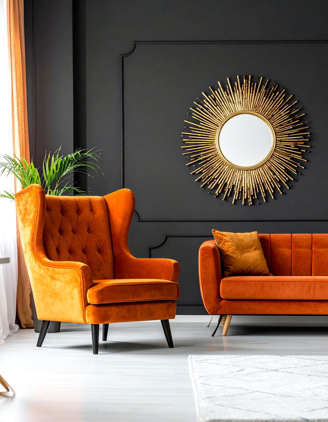 Art Deco Inspired Black Orange and Gold Living Room - 20 Black and Orange Living Room Ideas for Bold Interiors