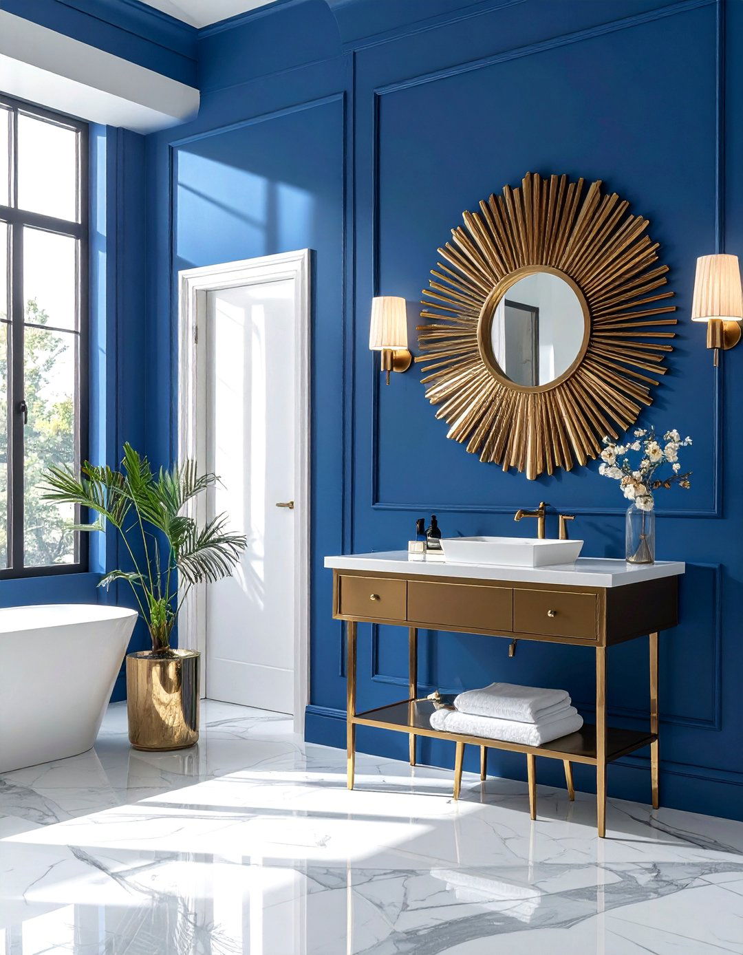 Art Deco Inspired Blue Powder Room - 20 Blue Powder Room Ideas for a Fresh and Serene Space