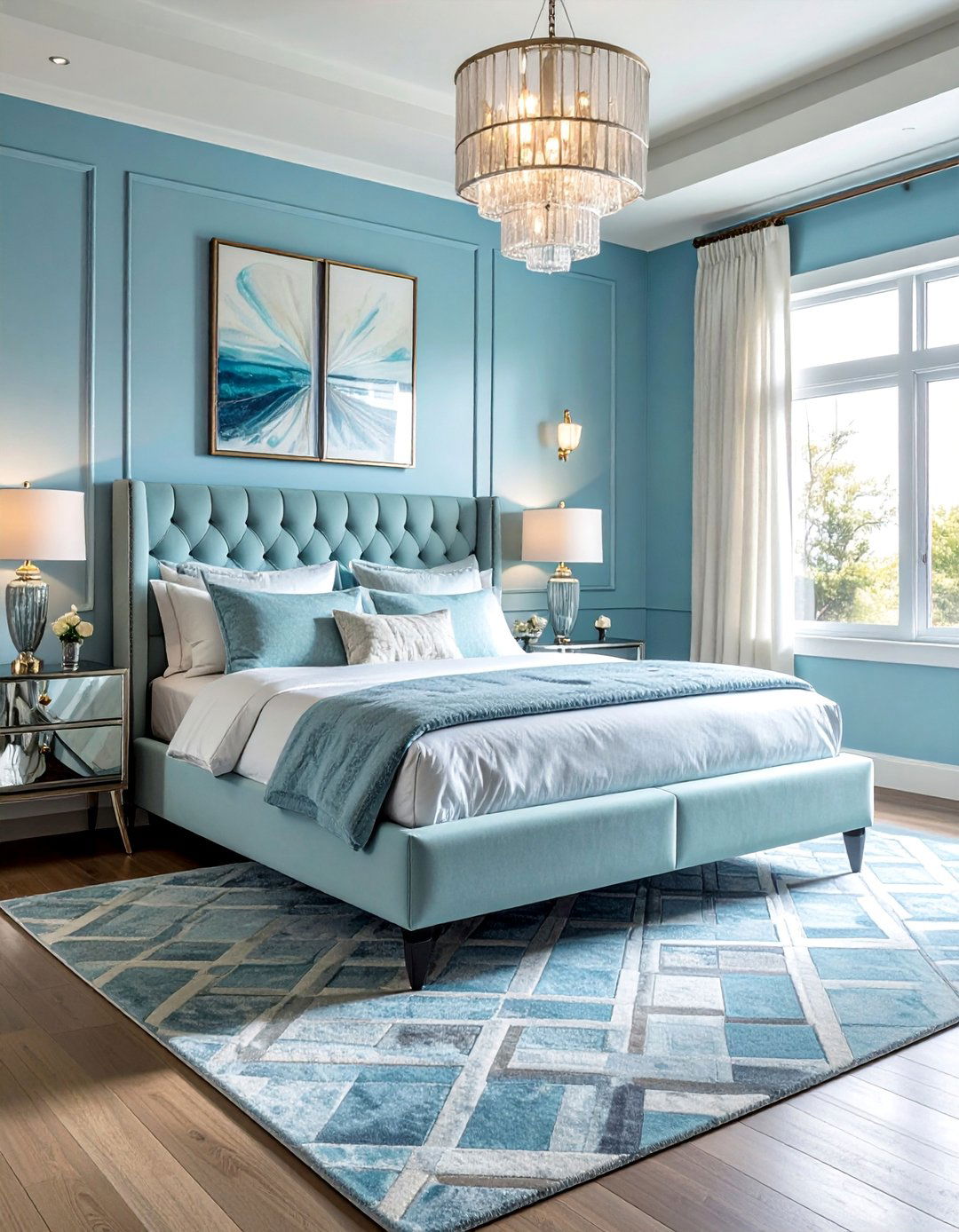 Art Deco Inspired Light Blue Bedroom - 25 Light Blue Bedroom Ideas for a Calming Retreat