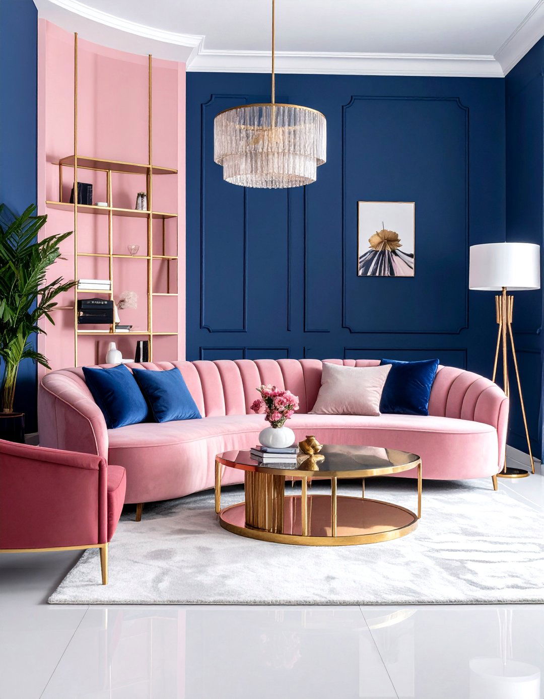 Art Deco Inspired Pink and Blue Living Room Design - 15 Pink and Blue Living Room Ideas for a Cozy Vibe