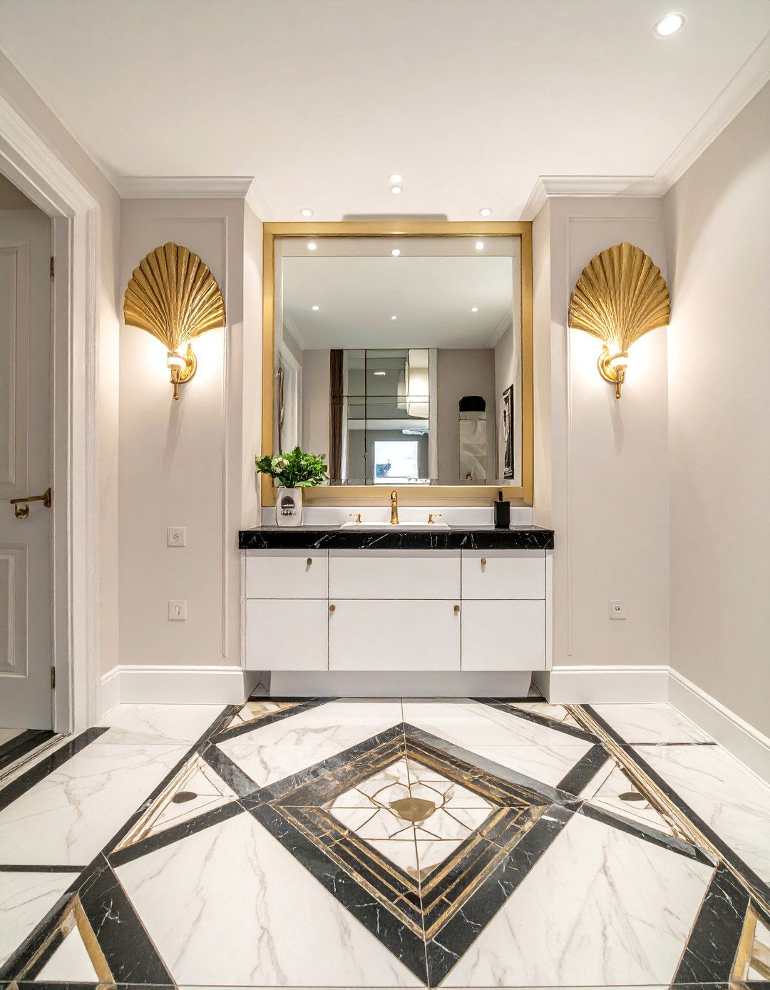 Art Deco Powder Room with Geometric Inlays - 20 Luxury Powder Room Ideas for a Chic Space