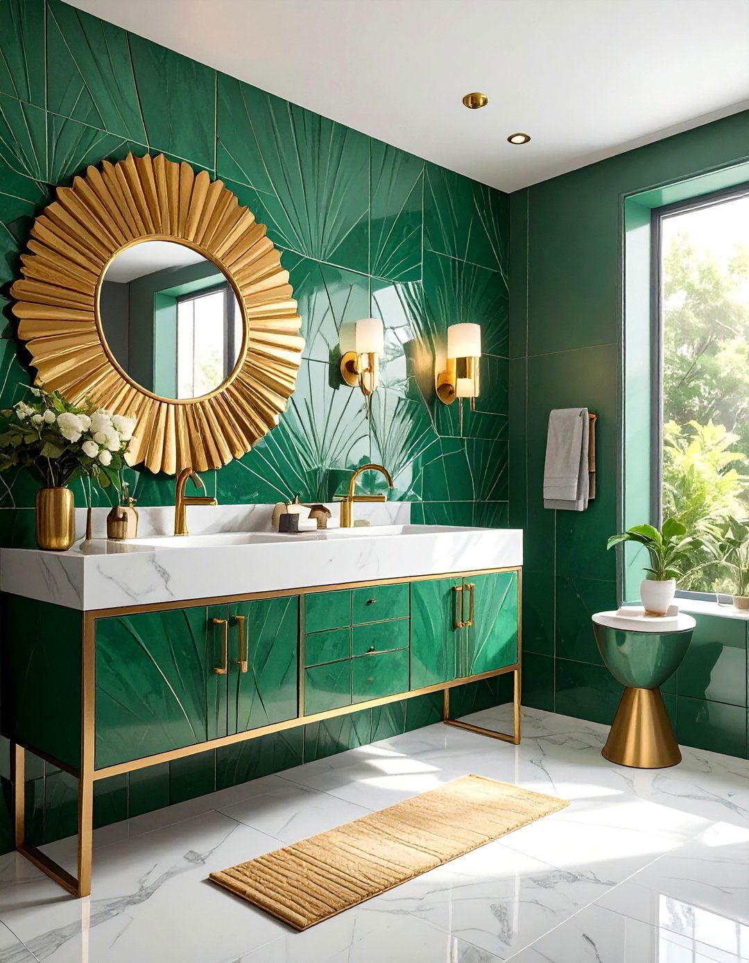 Art Deco Small Green Bathroom with Gold Accents - 20 Small Green Bathroom Ideas for a Fresh Look