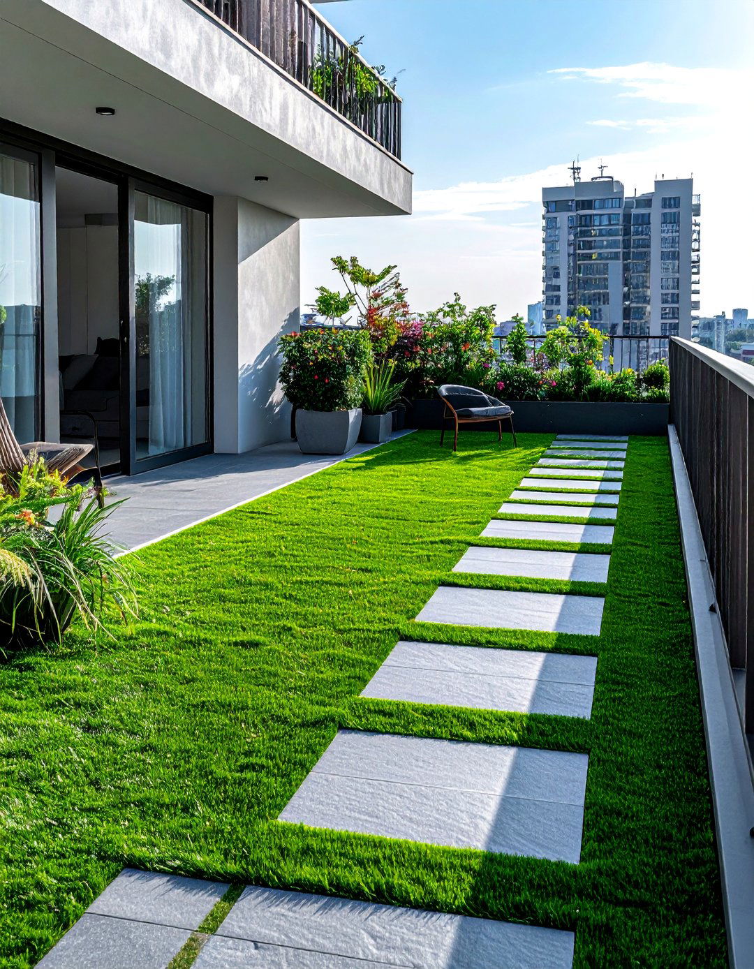 Artificial Grass Balcony with Stepping Stones - 20 Artificial Grass Balcony Design Ideas for Urban Spaces