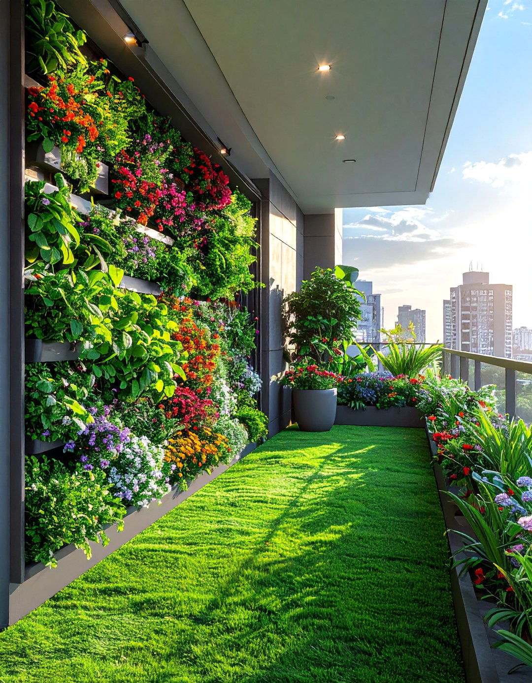 Artificial Grass Balcony with a Vertical Garden - 20 Artificial Grass Balcony Design Ideas for Urban Spaces