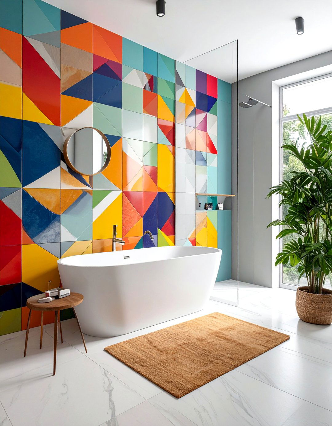 Artistic Tile Feature Walls - 20 Bathroom Partition Ideas to Maximize Space and Privacy