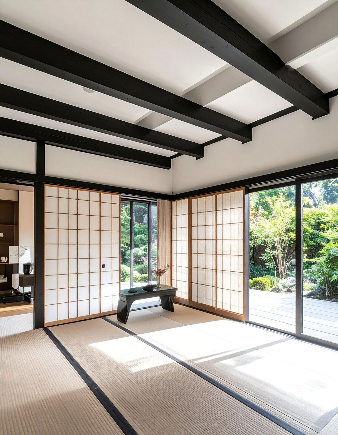 Asian Inspired Ebonized Vaulted Ceiling Beams - 20 Vaulted Ceiling With Beams Ideas for a Dramatic Look