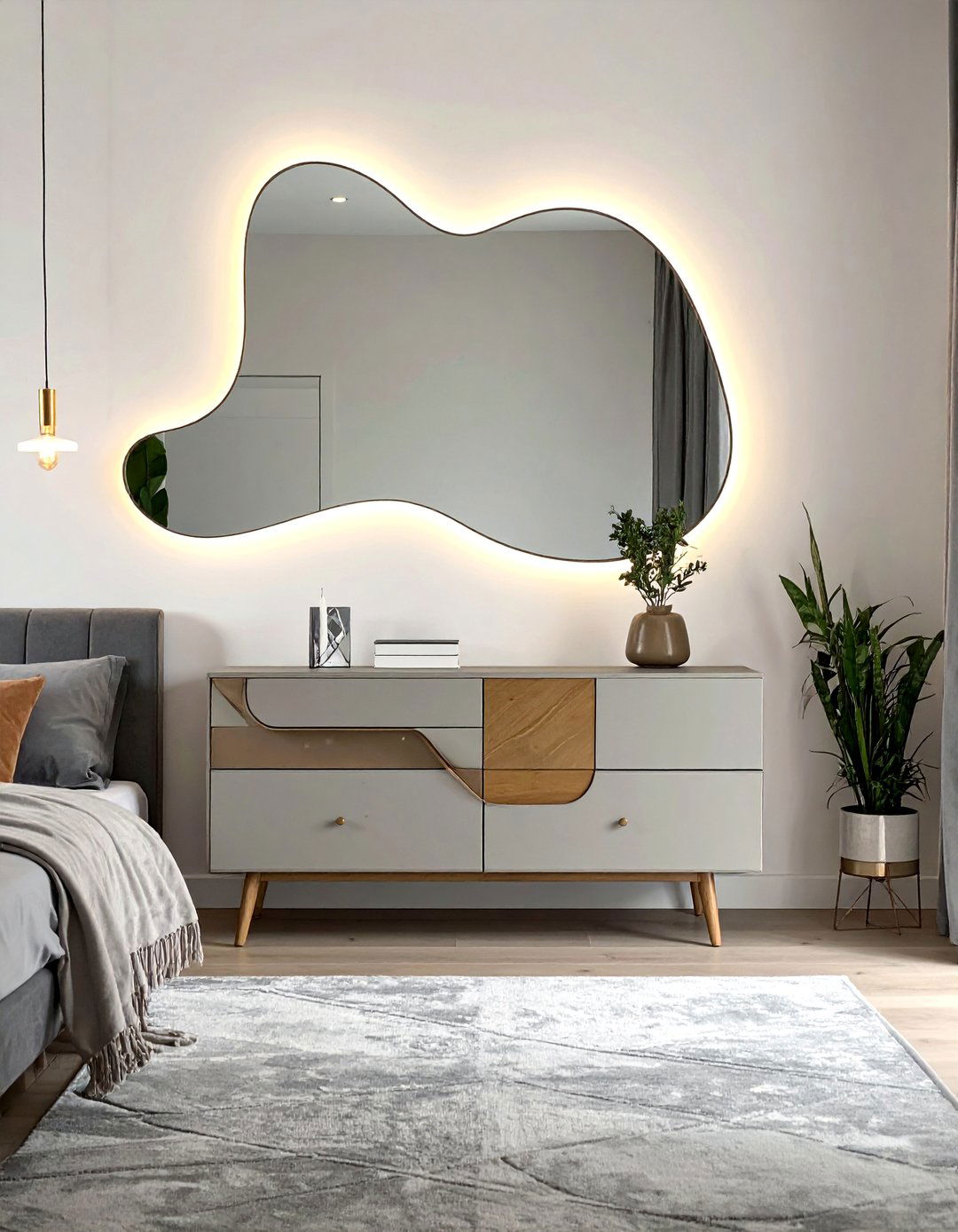 Asymmetrical Modern Mirror Design - 20 Mirror Over Dresser Ideas to Elevate Your Bedroom