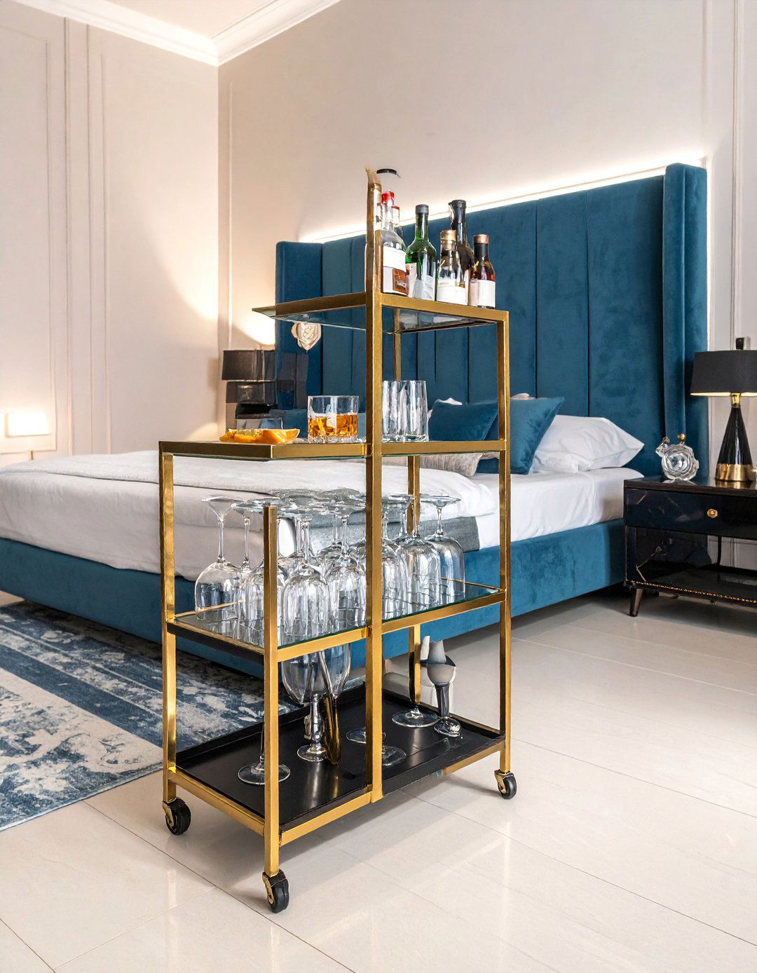 Bachelor Room with a Personal Bar Cart - 25 Bachelor Room Ideas for Modern Single Men