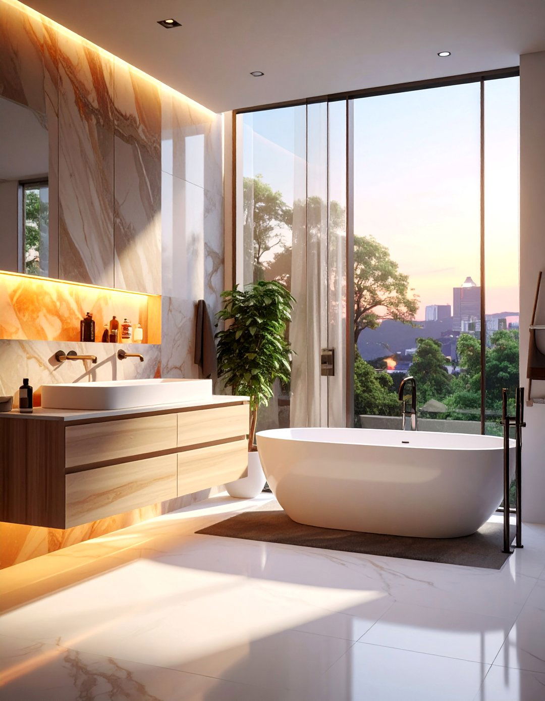 Backlit Feature Panels - 30 Open Concept Bathroom Ideas for Modern Homes