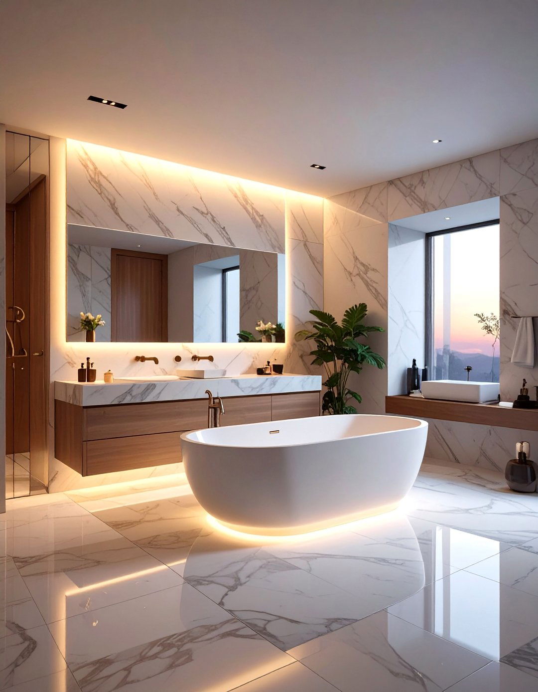 Backlit Marble Elements - 20 Luxury Marble Bathroom Ideas for a Spa-Like Retreat