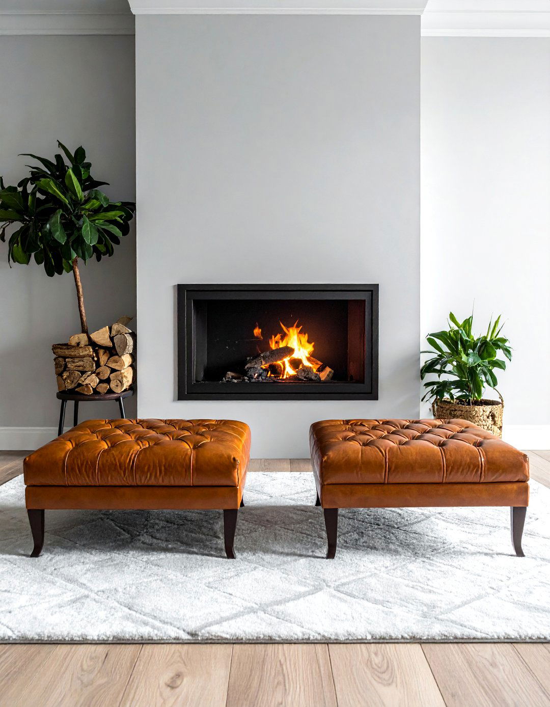 Balanced Layout Featuring Twin Ottomans or Benches - 15 Elegant Symmetrical Living Room Ideas for Balance