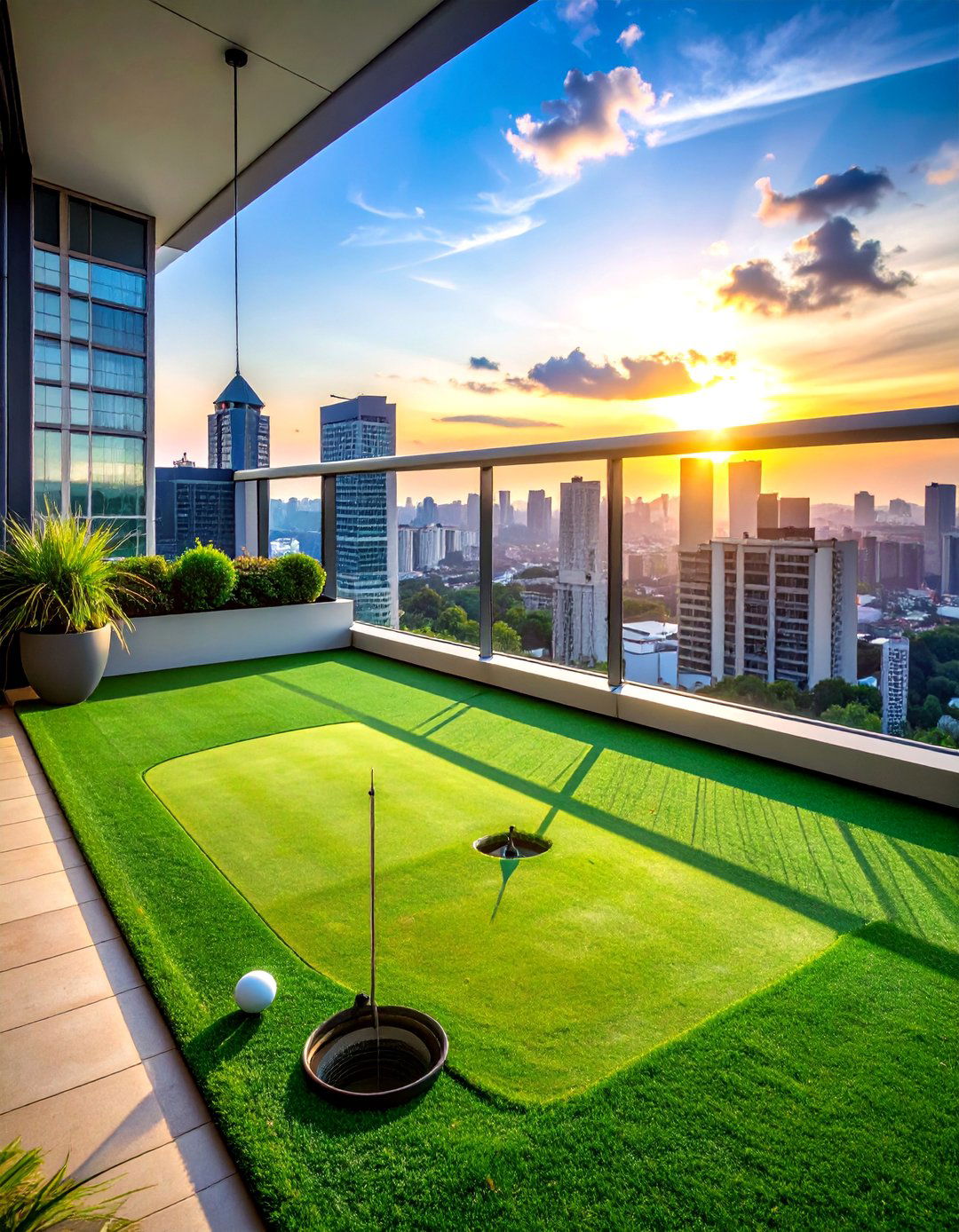 Balcony Putting Green with Artificial Grass - 20 Artificial Grass Balcony Design Ideas for Urban Spaces