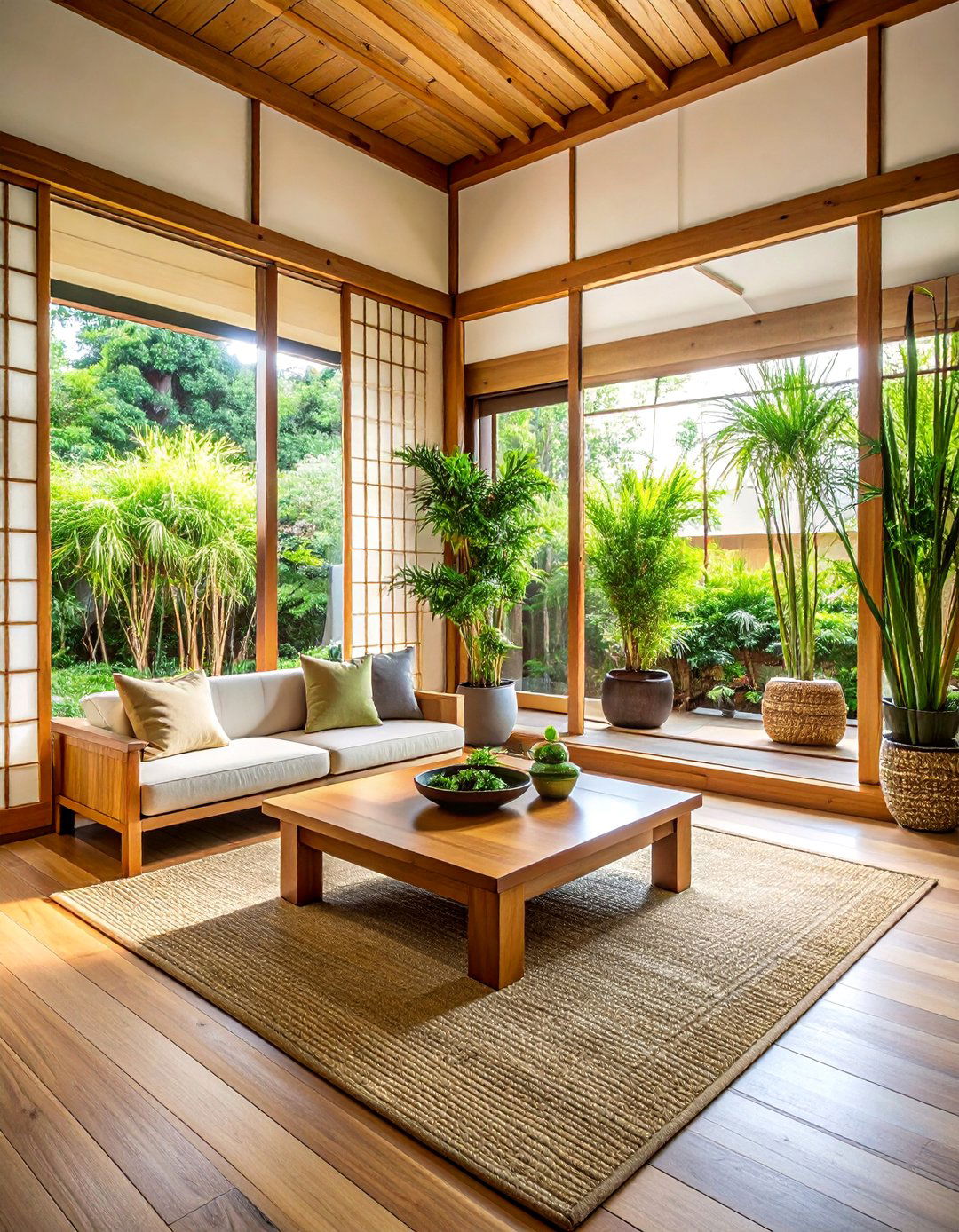 Bamboo Plant and Screen Accents - 25 Japanese Style Living Room Ideas for Zen Vibes