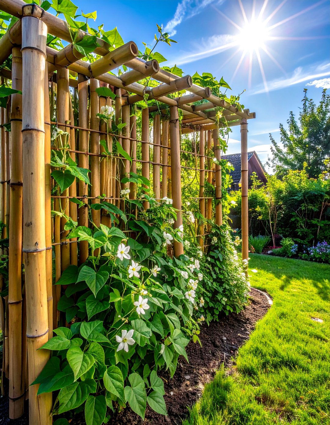 Bamboo Pole Trellis Vertical Garden - 40 Vertical Garden Ideas for Small Spaces