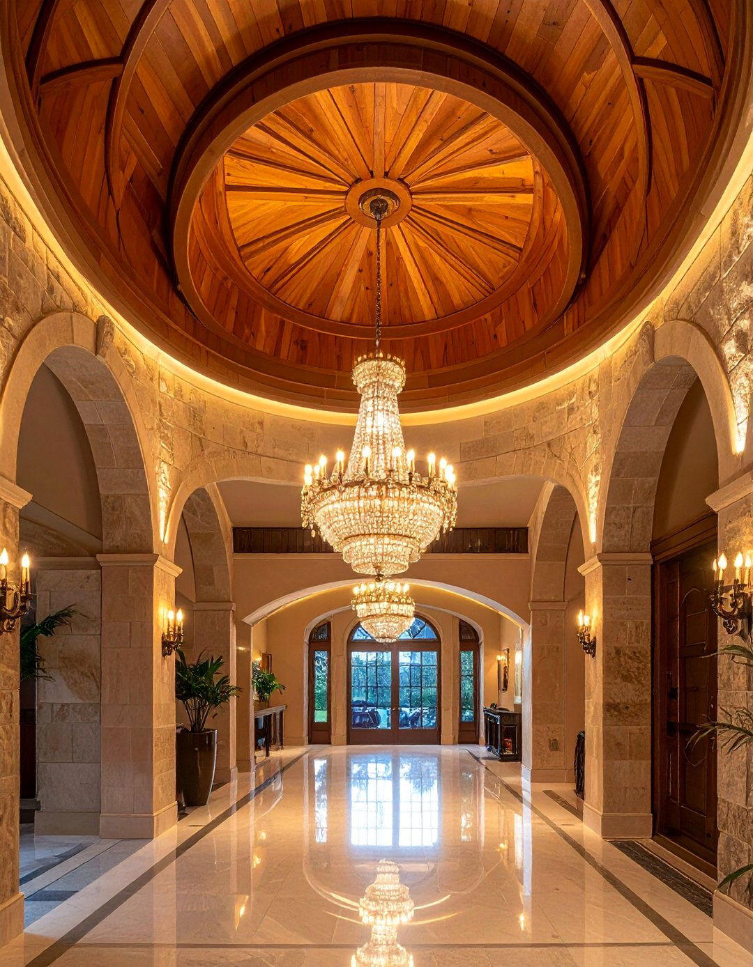 Barrel Ceiling Foyer with Statement Chandelier - 20 Barrel Ceiling Ideas for a Unique Architectural Feature