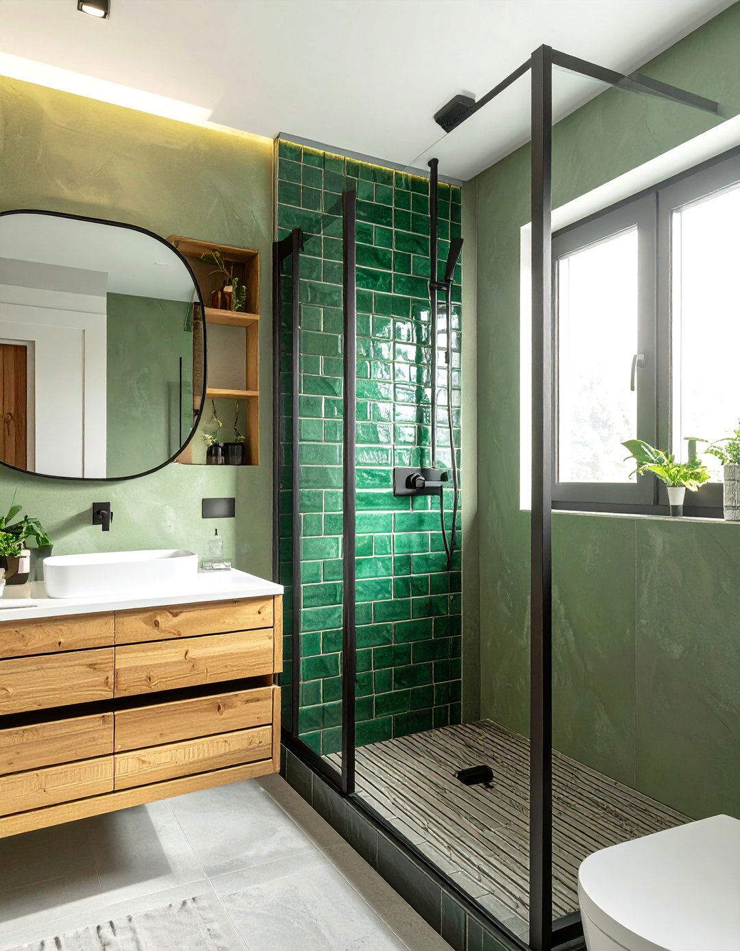 Bathroom With Black Fixtures and Green Tiles - 15 Bathroom With Black Fixtures for a Bold Statement