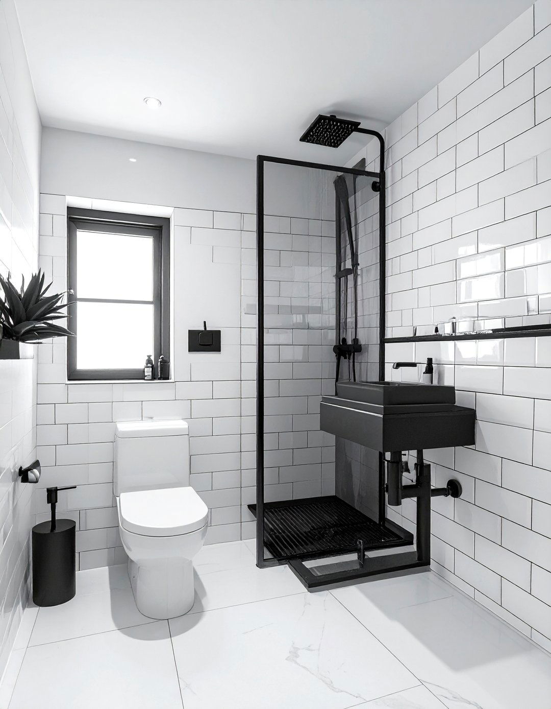 Bathroom With Black Fixtures and White Subway Tiles - 15 Bathroom With Black Fixtures for a Bold Statement