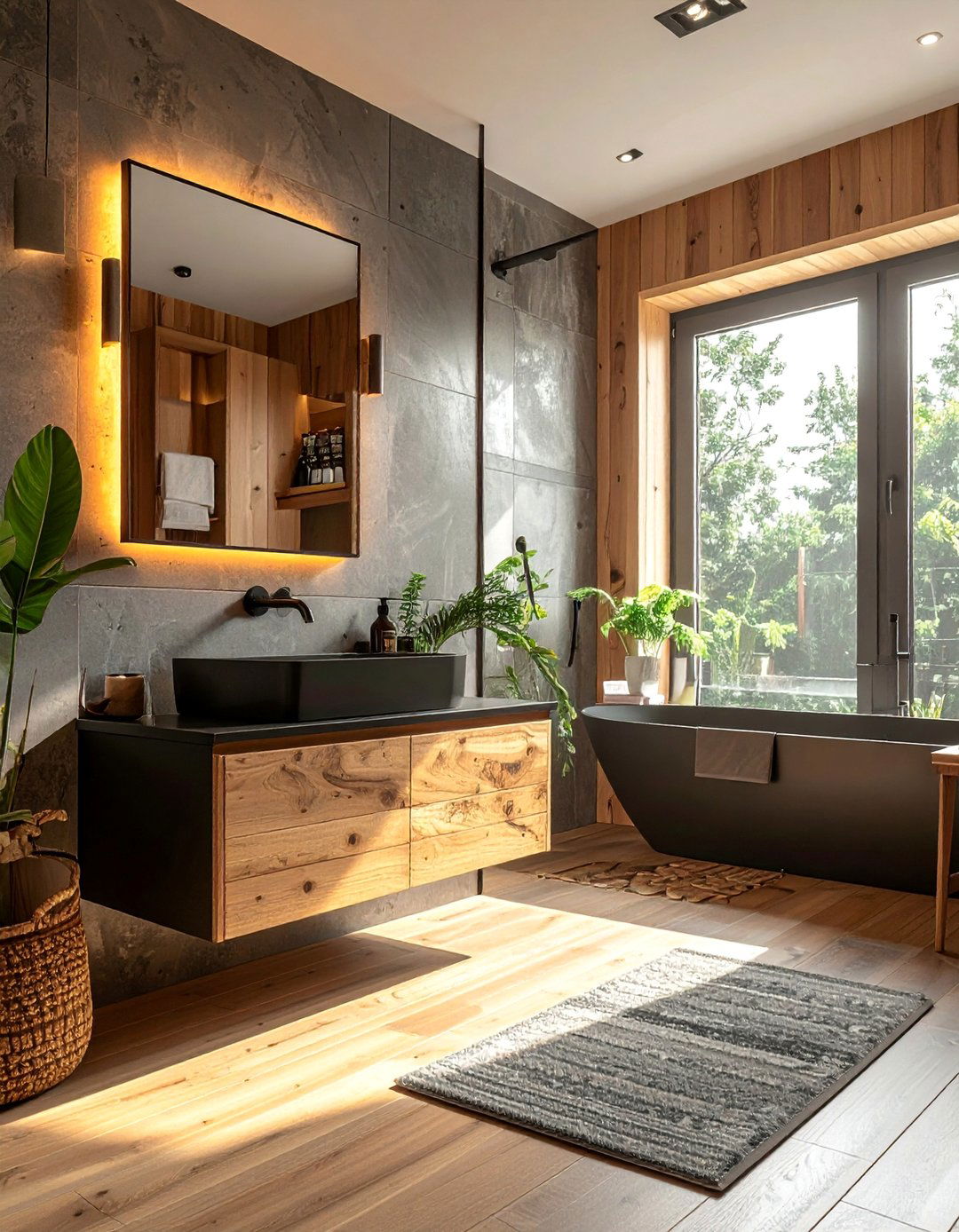 Bathroom With Black Fixtures and a Wood Vanity - 15 Bathroom With Black Fixtures for a Bold Statement