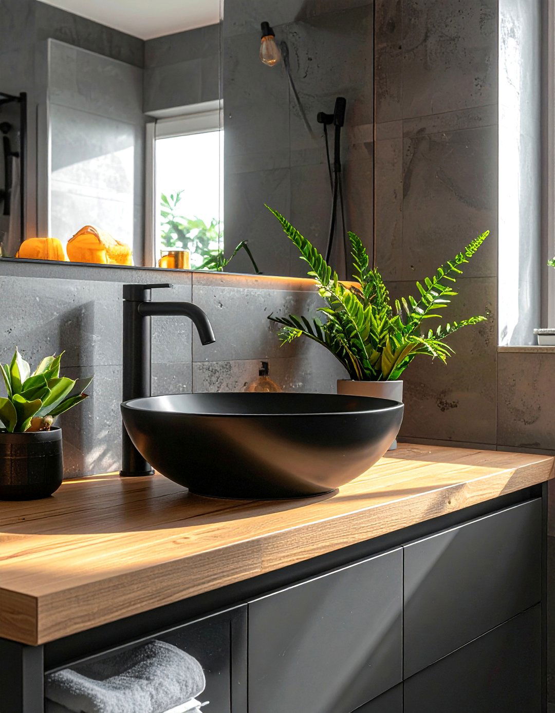 Bathroom With a Black Vessel Sink and Faucet - 15 Bathroom With Black Fixtures for a Bold Statement