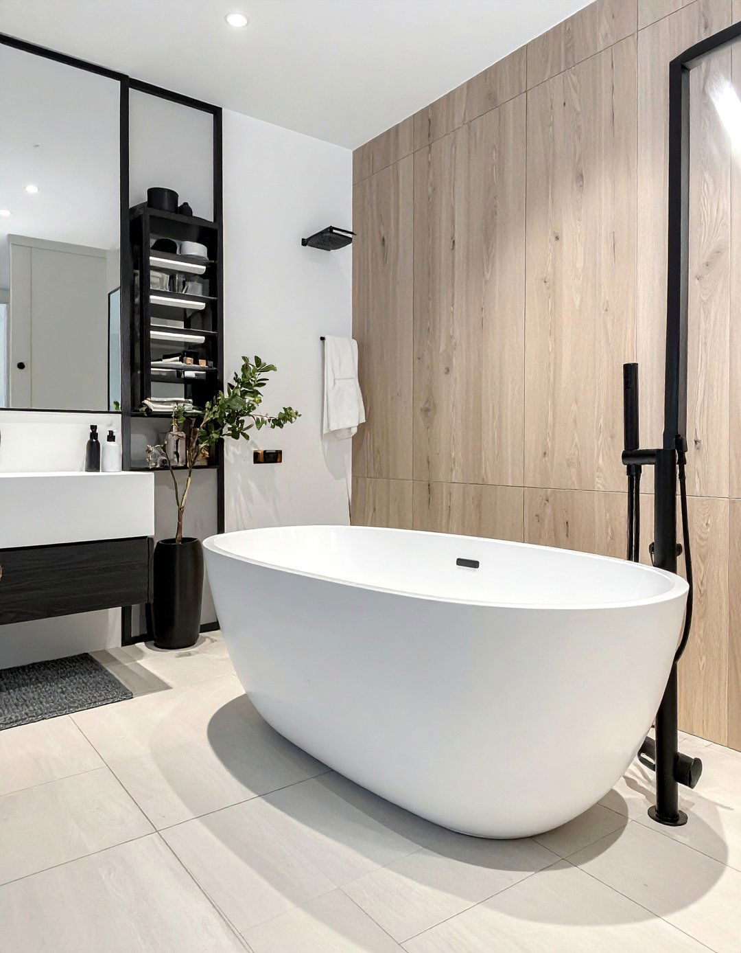 Bathroom With a Freestanding Tub and Black Floor Mounted Filler - 15 Bathroom With Black Fixtures for a Bold Statement