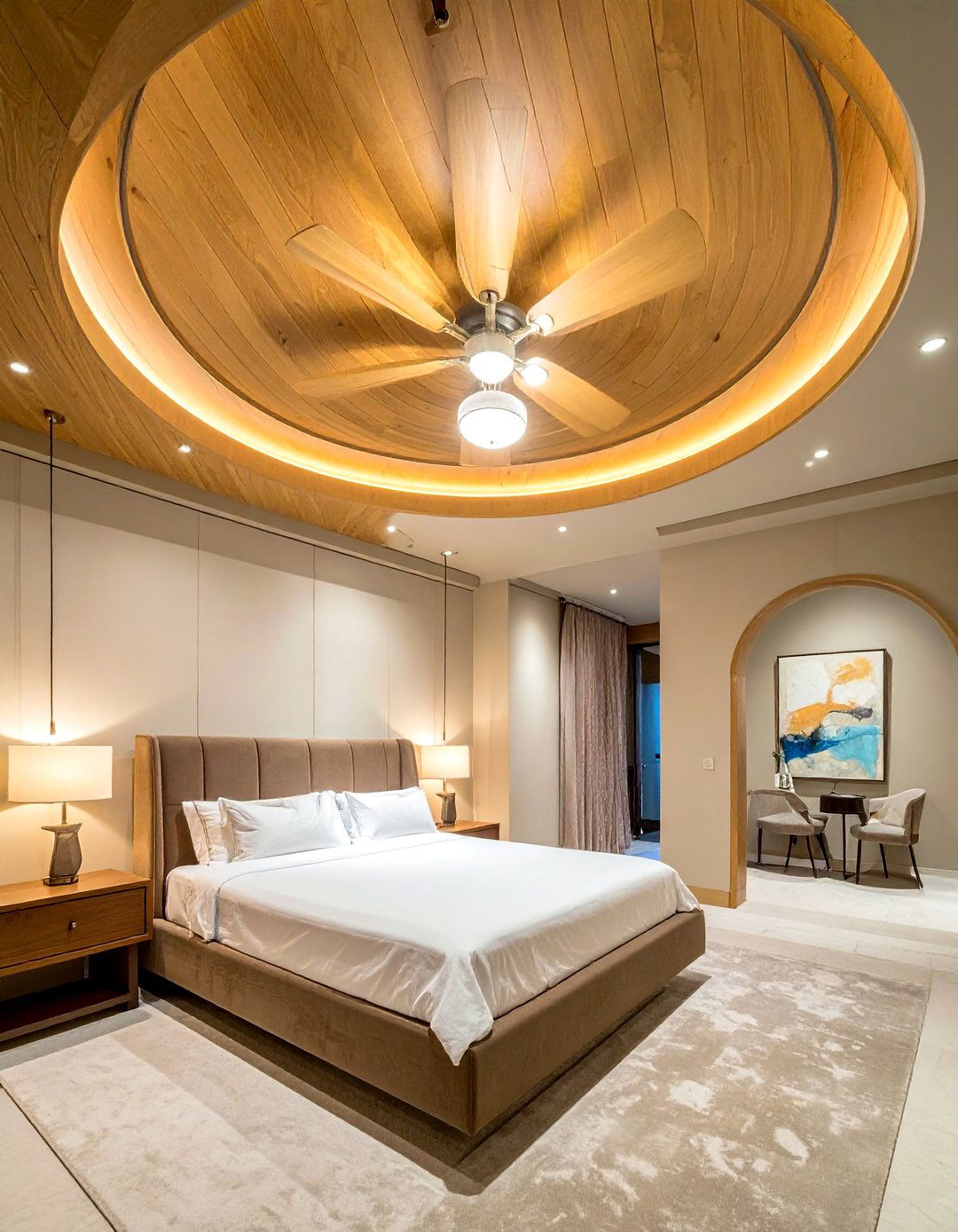 Bedroom Barrel Ceiling with Ceiling Fan Integration - 20 Barrel Ceiling Ideas for a Unique Architectural Feature