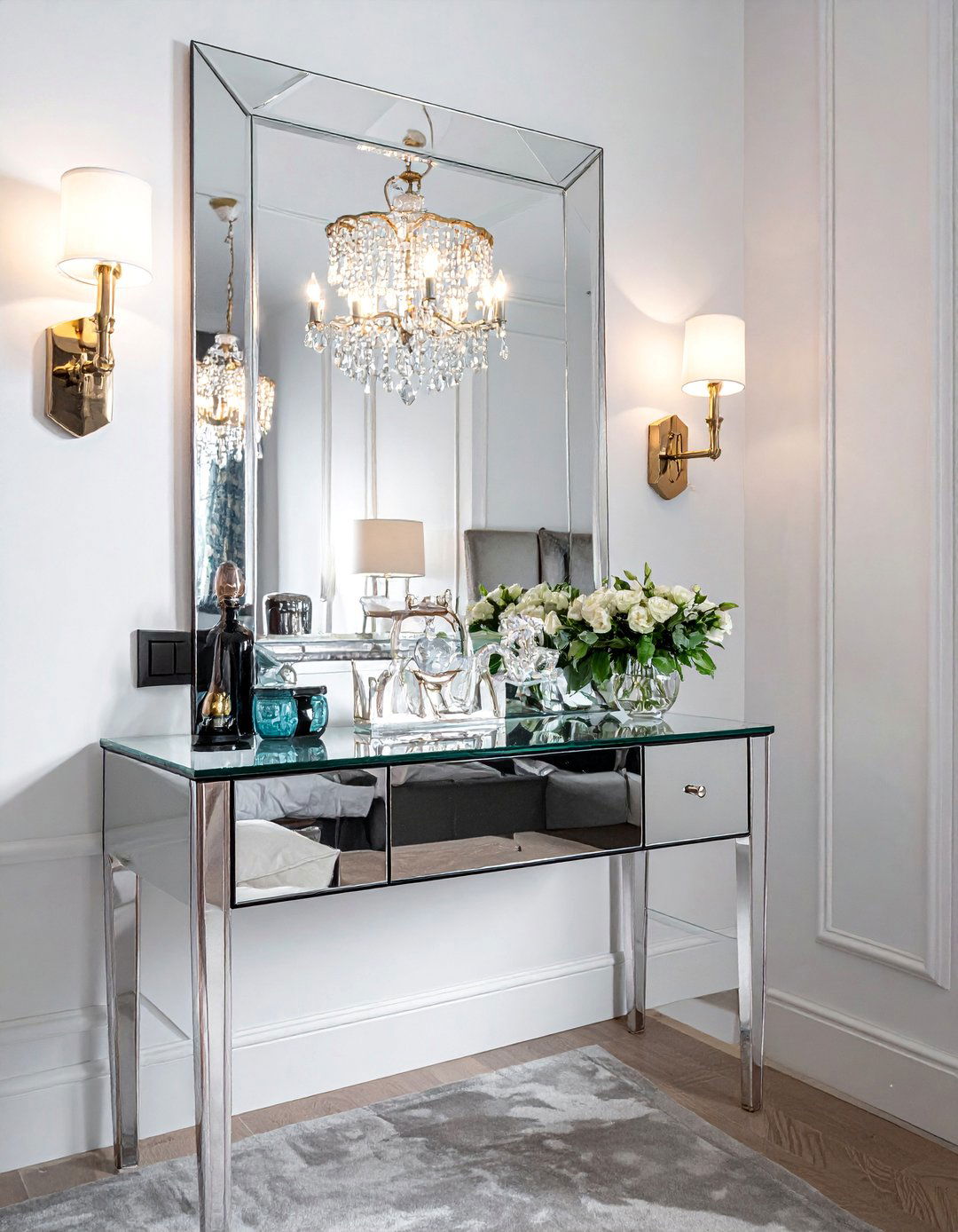 Beveled Mirror Luxury Details - 15 Mirror Behind Nightstand Design Ideas for Style