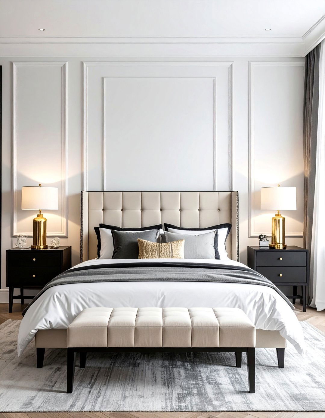 Black Accent Wall in a Cream Bedroom - 35 Cream and Black Bedroom Ideas for Elegant Style