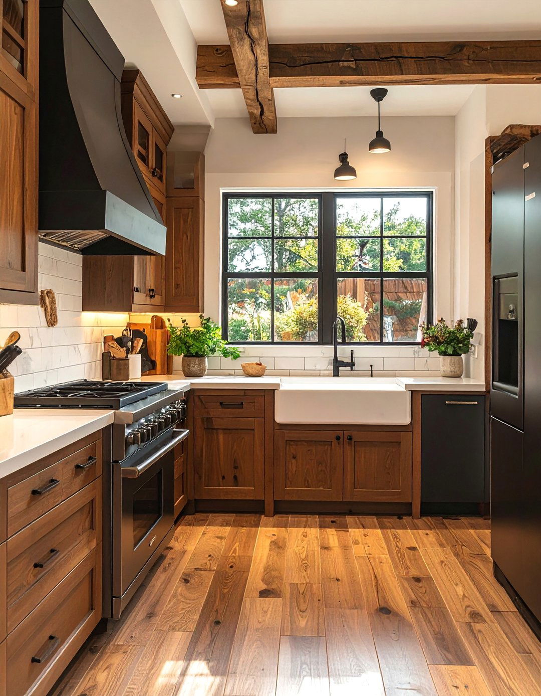 Black Appliances in a Brown Farmhouse Kitchen - 20 Black and Brown Kitchen Ideas for a Warm Aesthetic
