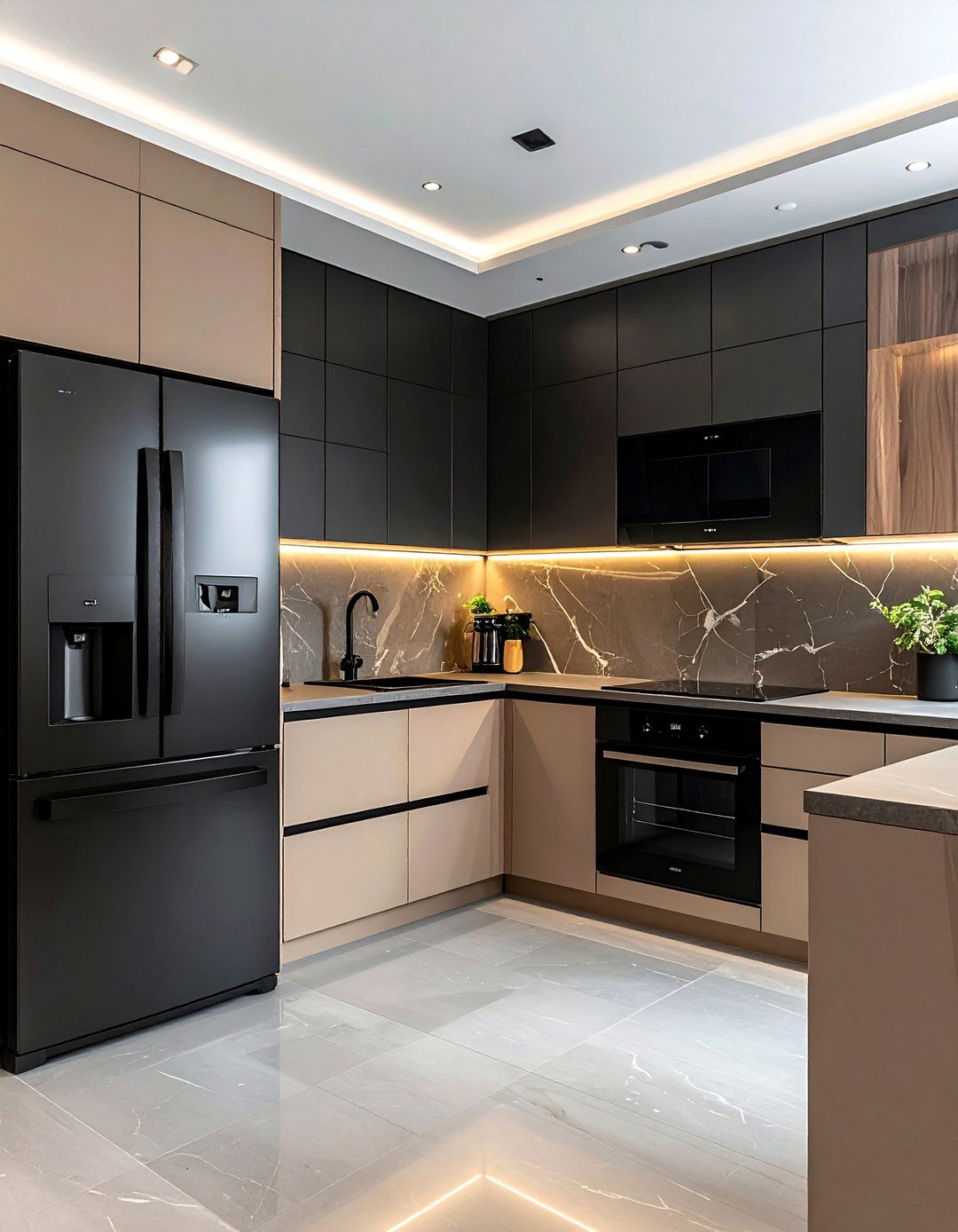 Black Appliances with Beige Cabinets - 20 Black and Beige Kitchen Ideas for a Timeless Design