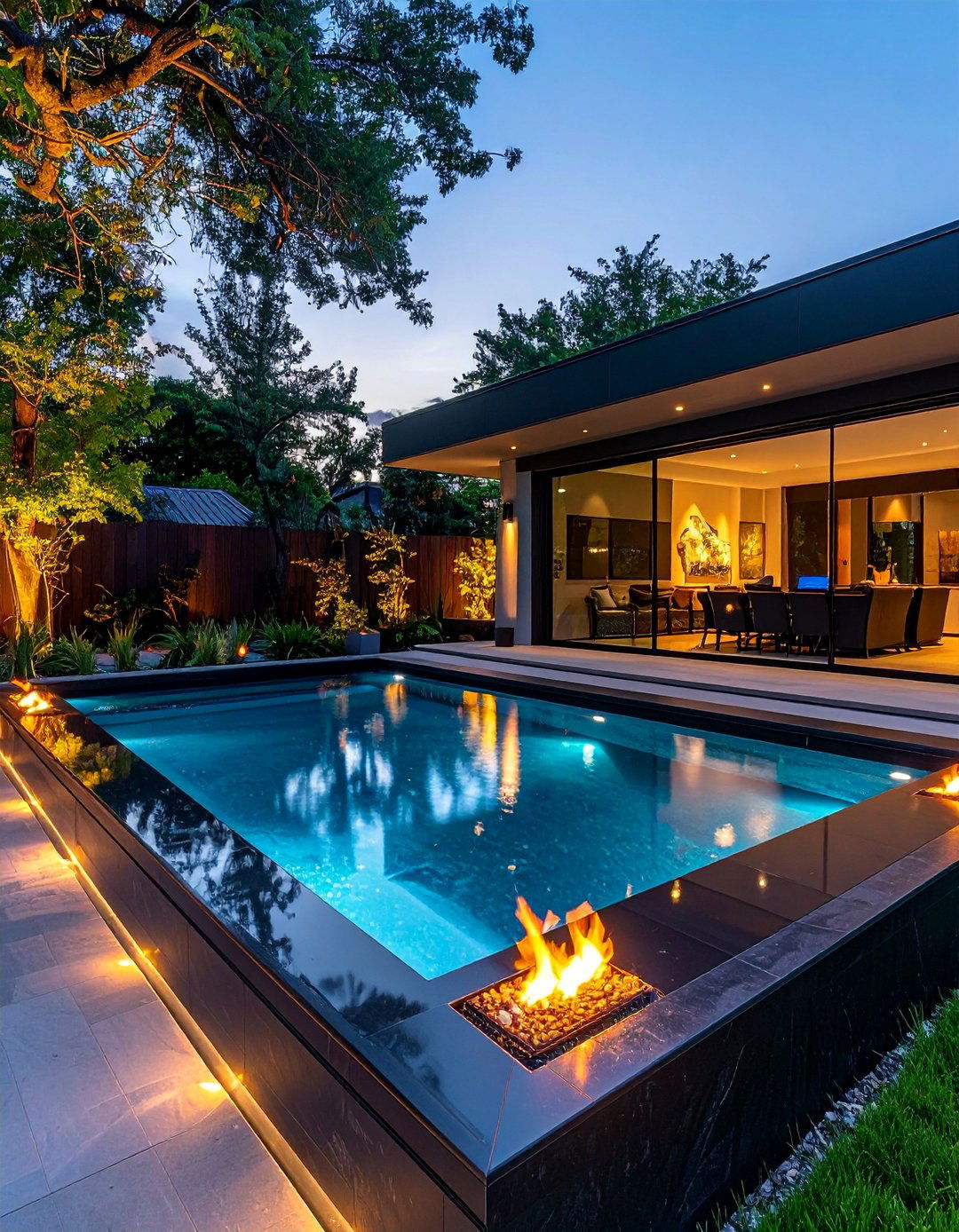 Black Bottom Pool with Dramatic Lighting - 40 Swimming Pool Ideas for a Refreshing Backyard Oasis