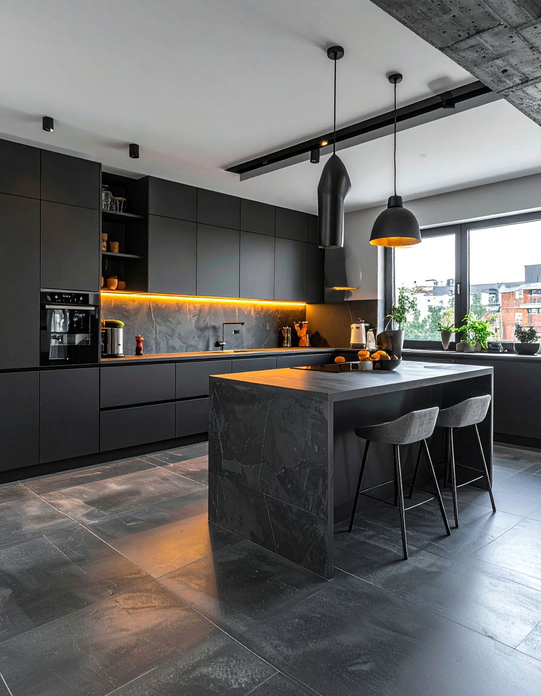 Black Cement Tile Industrial Chic - 20 Black Floor Kitchen Ideas for a Sleek and Modern Look