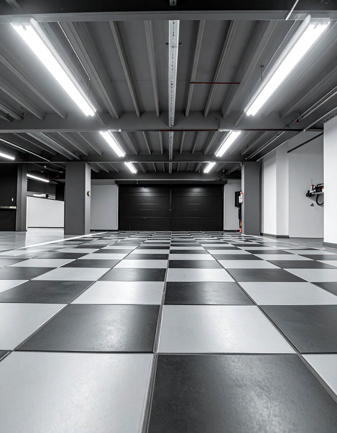 Black Checkerboard Garage Flooring - 25 Black Garage Ideas for a Stylish Utility Space